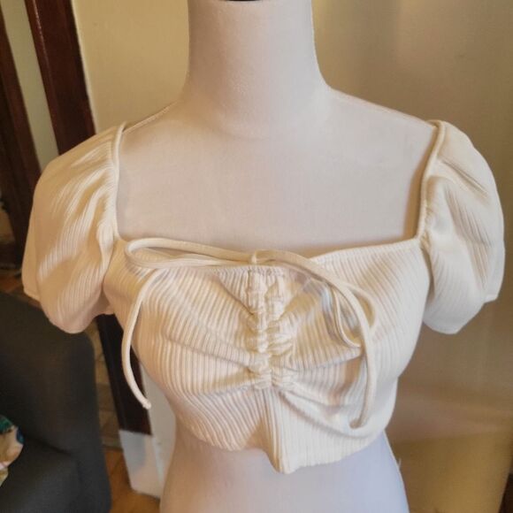 Zara White crop top Stretchy Size Large - Picture 1 of 8